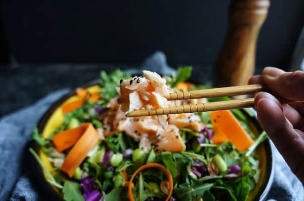 This Arugula Salad with Sesame Salmon is a light salad, full of diverse flavors and textures in every bite.