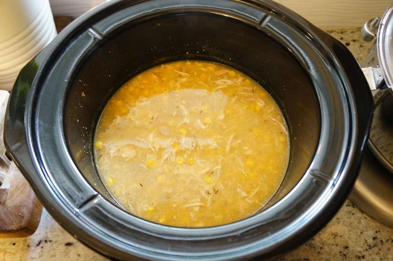 Slow cooker chicken corn chowder soup in the crock pot