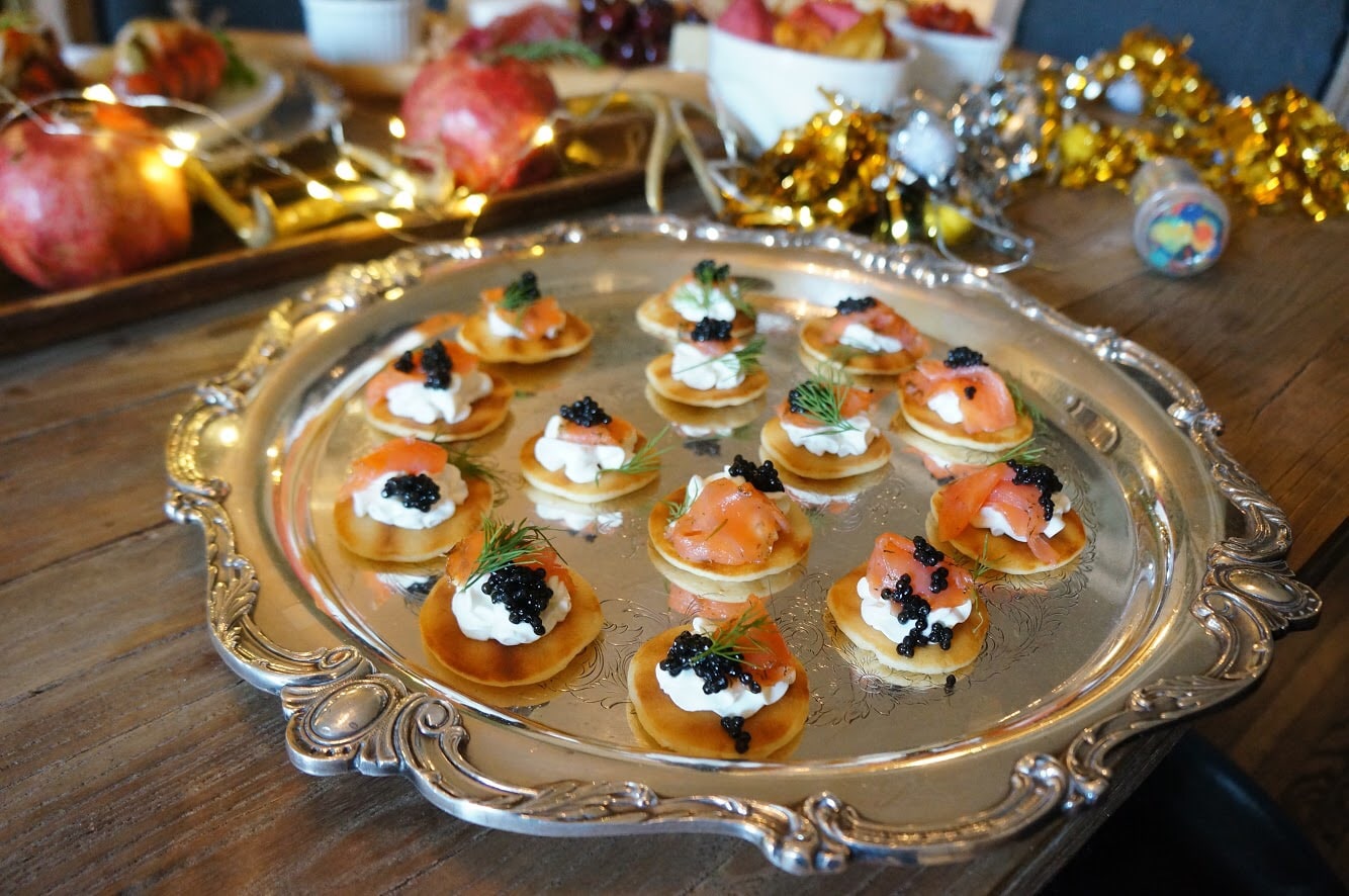 new years eve at home blinis with creme fraiche and caviar
