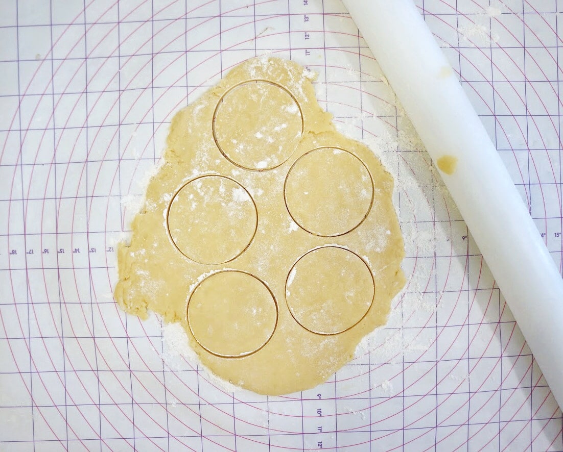 Polar bear sugar cookie dough rolled out Polar bear sugar cookies