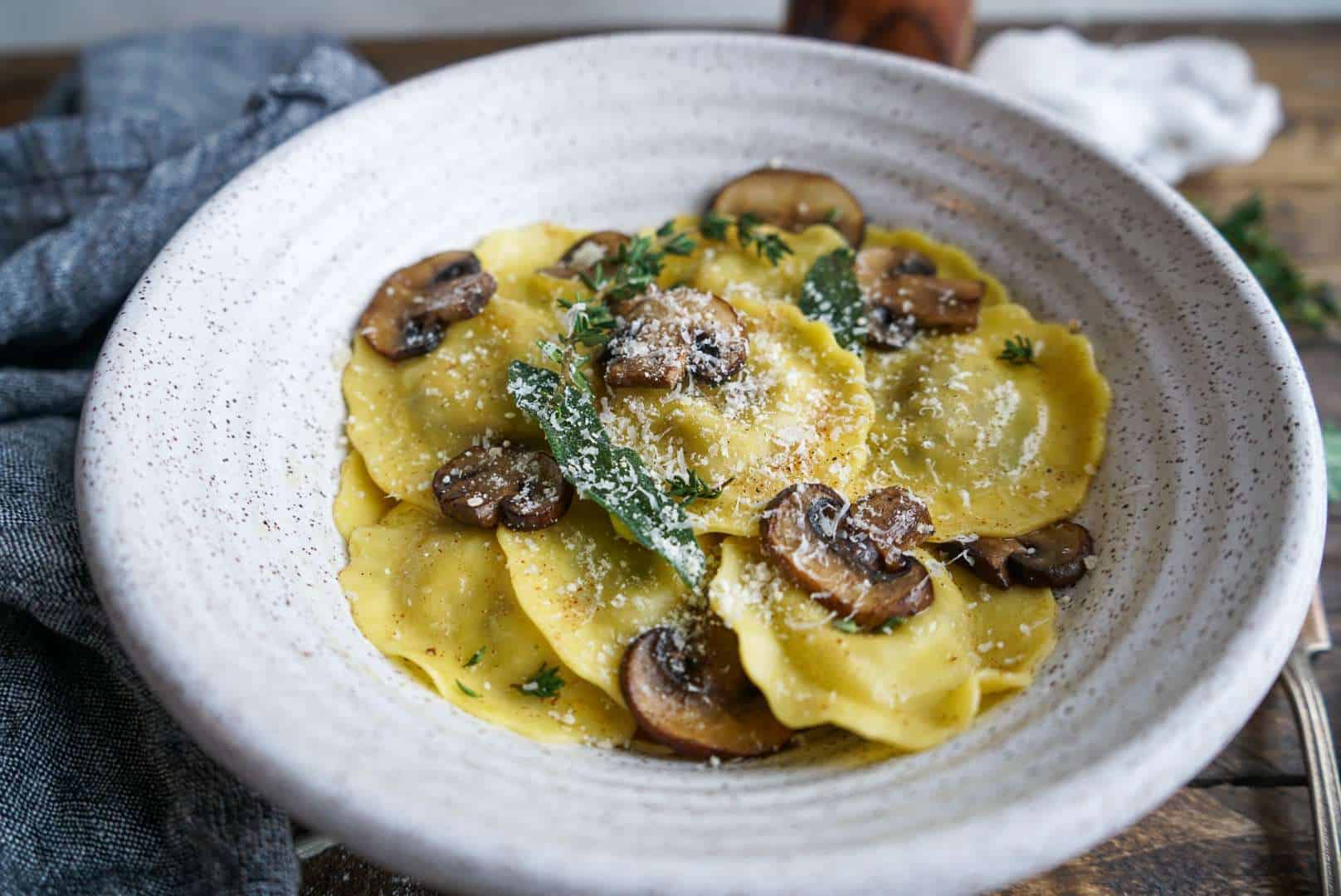 Mushroom Ravioli with Brown Butter Sauce Mushroom Ravioli with Brown Butter Sauce with fresh parmesan