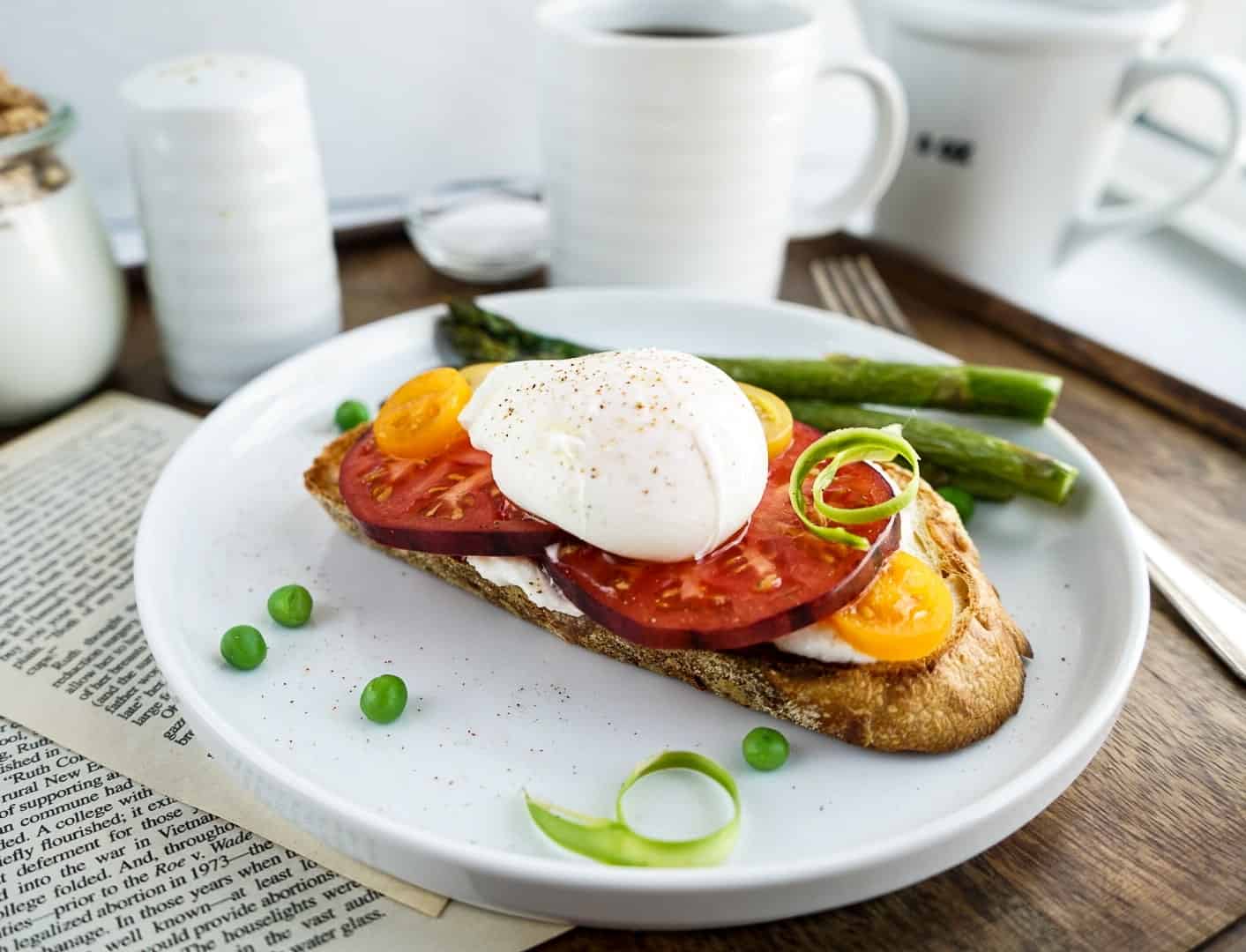 tomato toast with poached egg tomato toast with poached egg still in tact