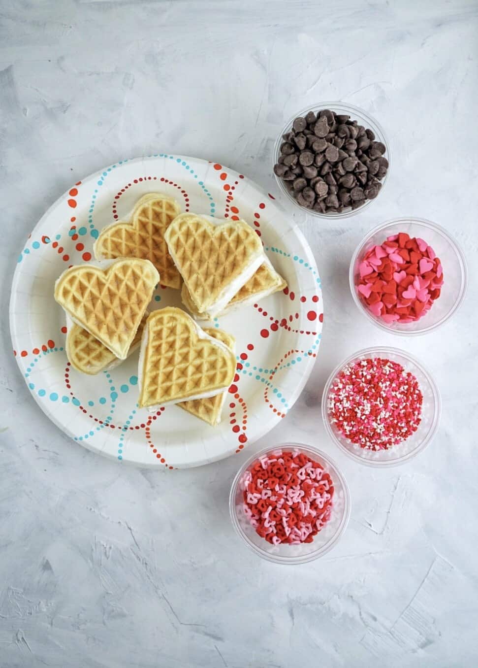 Waffle Ice Cream Sandwiches with sprinkles in cups Waffle Ice Cream Sandwiches