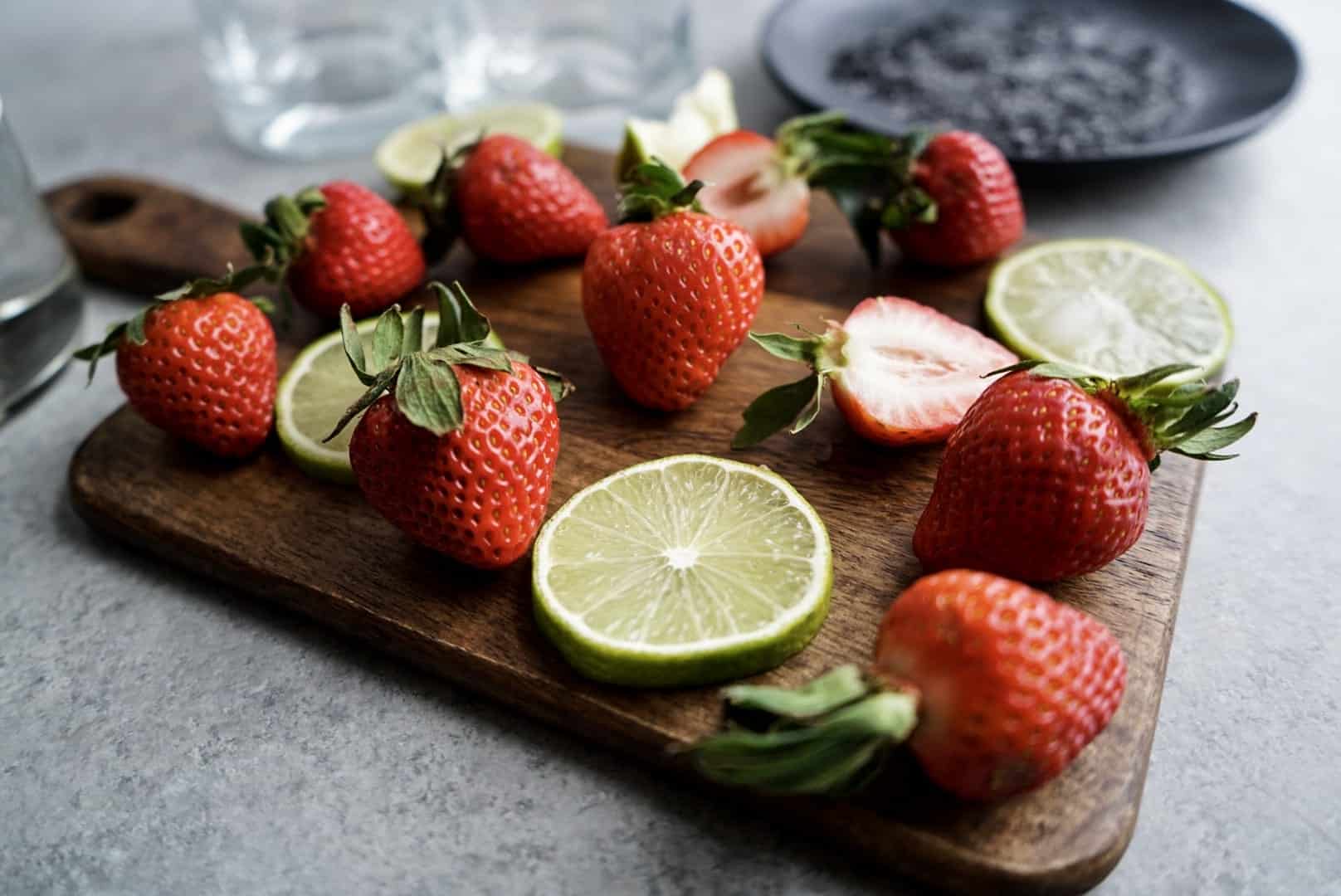 Strawberry Lime Margaritas fresh strawberries and limes