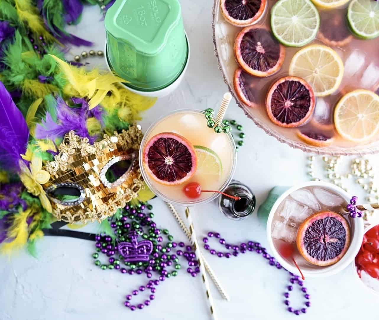 Hurricane Punch bowl Hurricane Punch in cup with mardi gras mask and beads