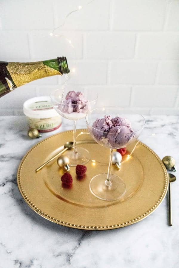 champagne floats pouring champagne in glass with ice cream