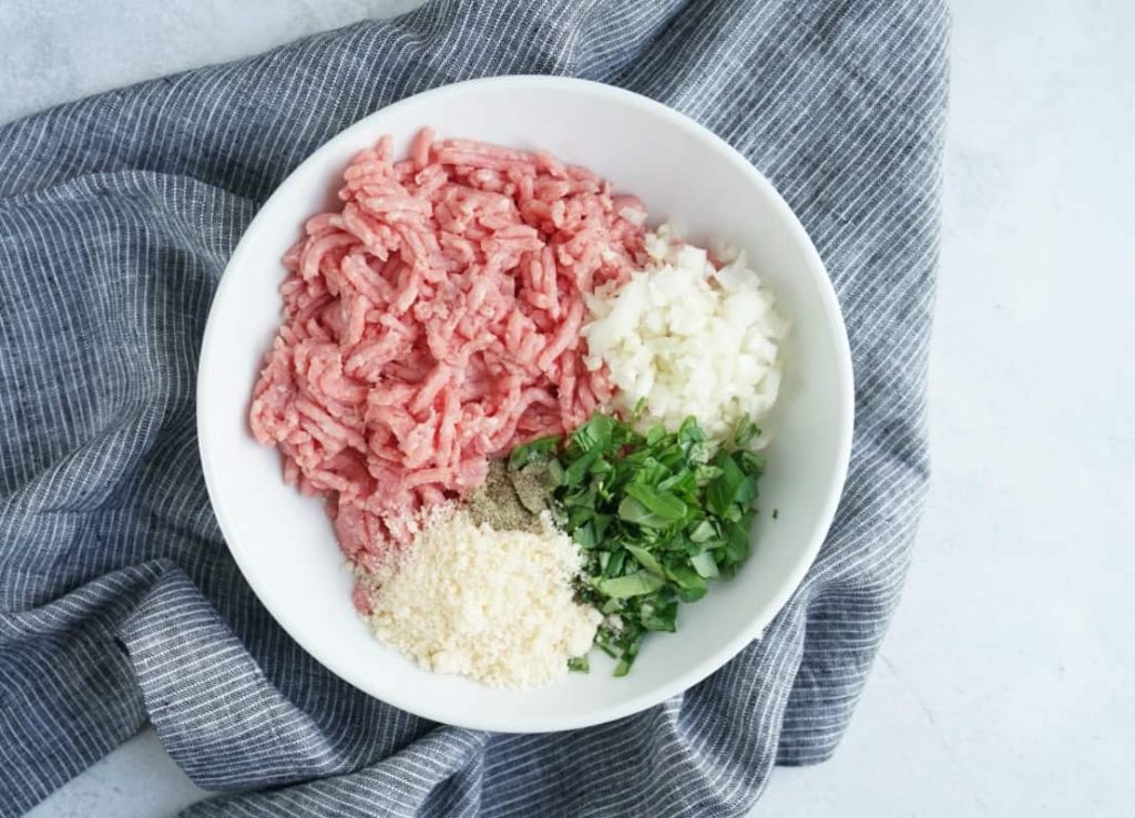 asian turkey meatball ingredients in a bowl asian turkey meatball ingredients in a bowl