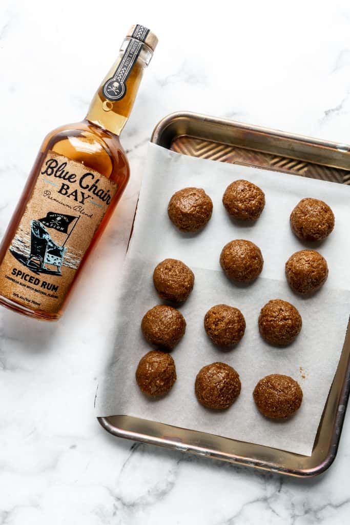 ginger spice rum balls on sheet pan