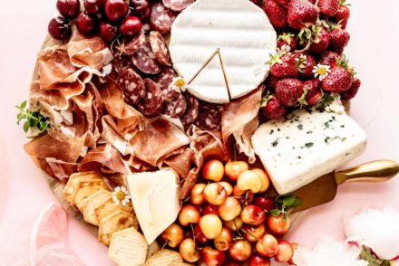 Summer Charcuterie Board with cherries and wine
