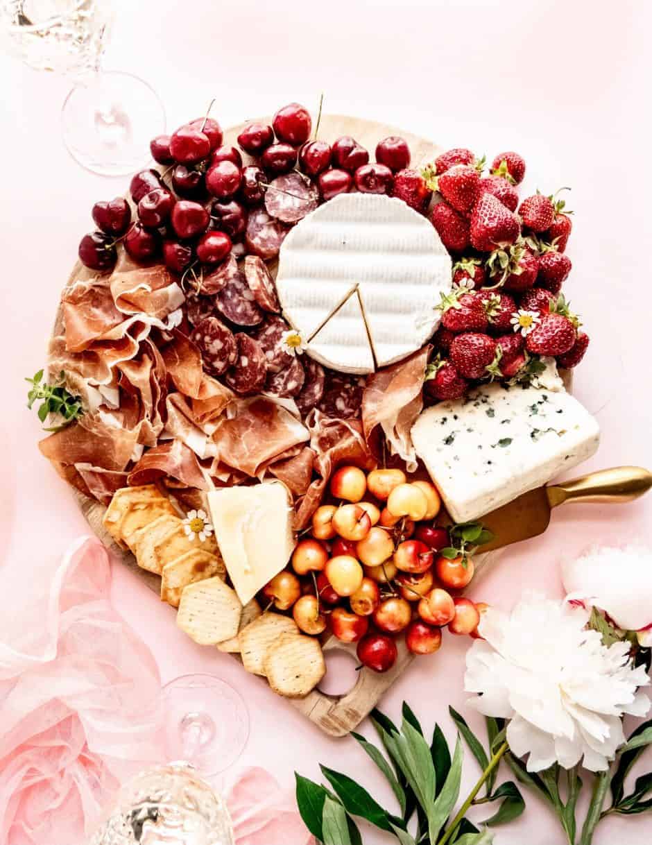 Summer Charcuterie Board with cherries and wine