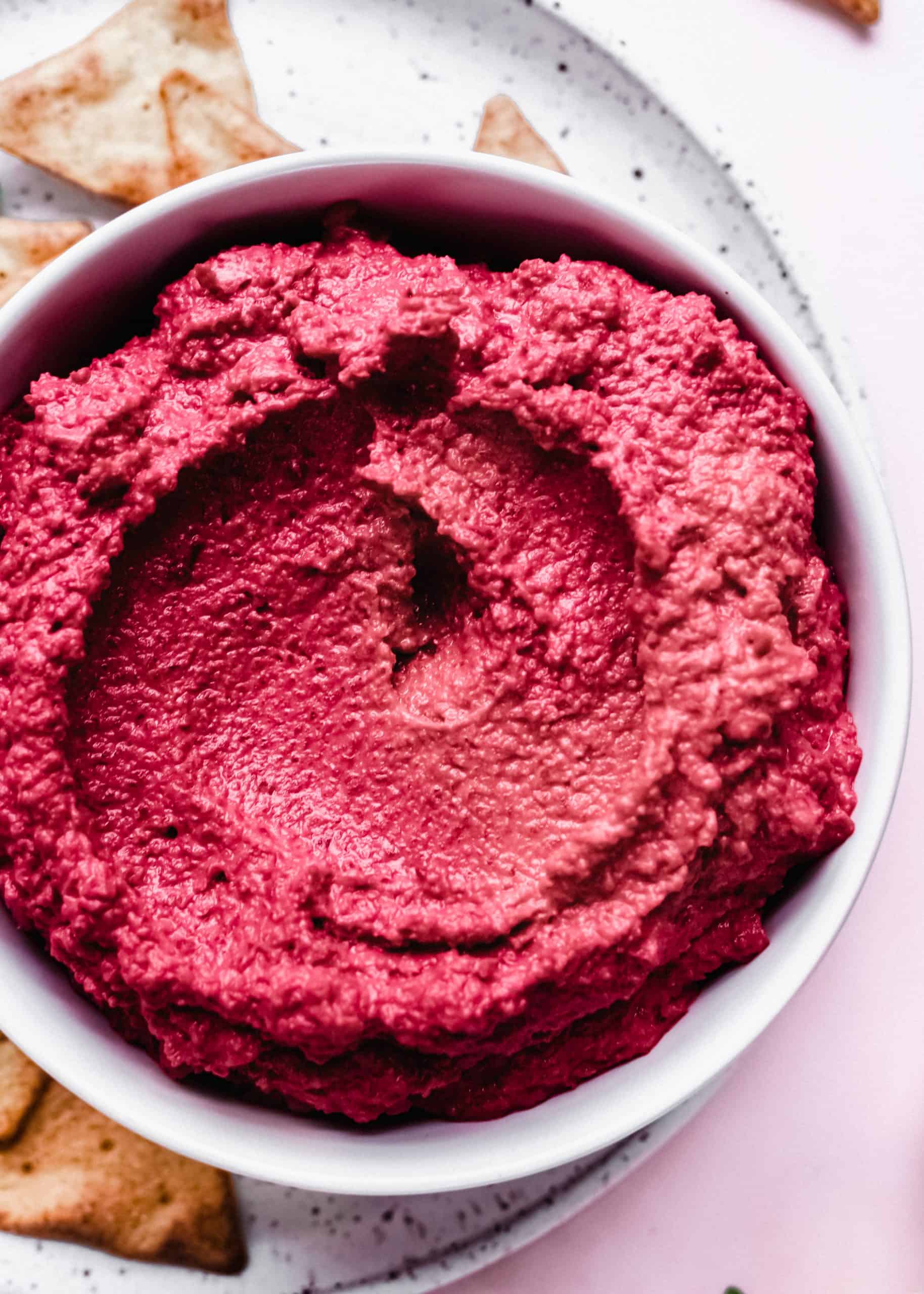 beet hummus in a bowl