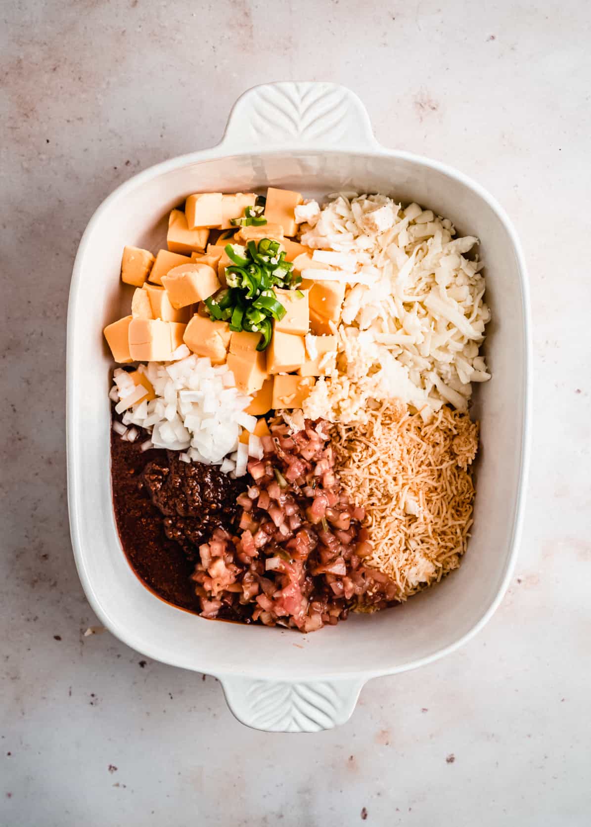 Ingredients for smoked queso dip oven safe dish