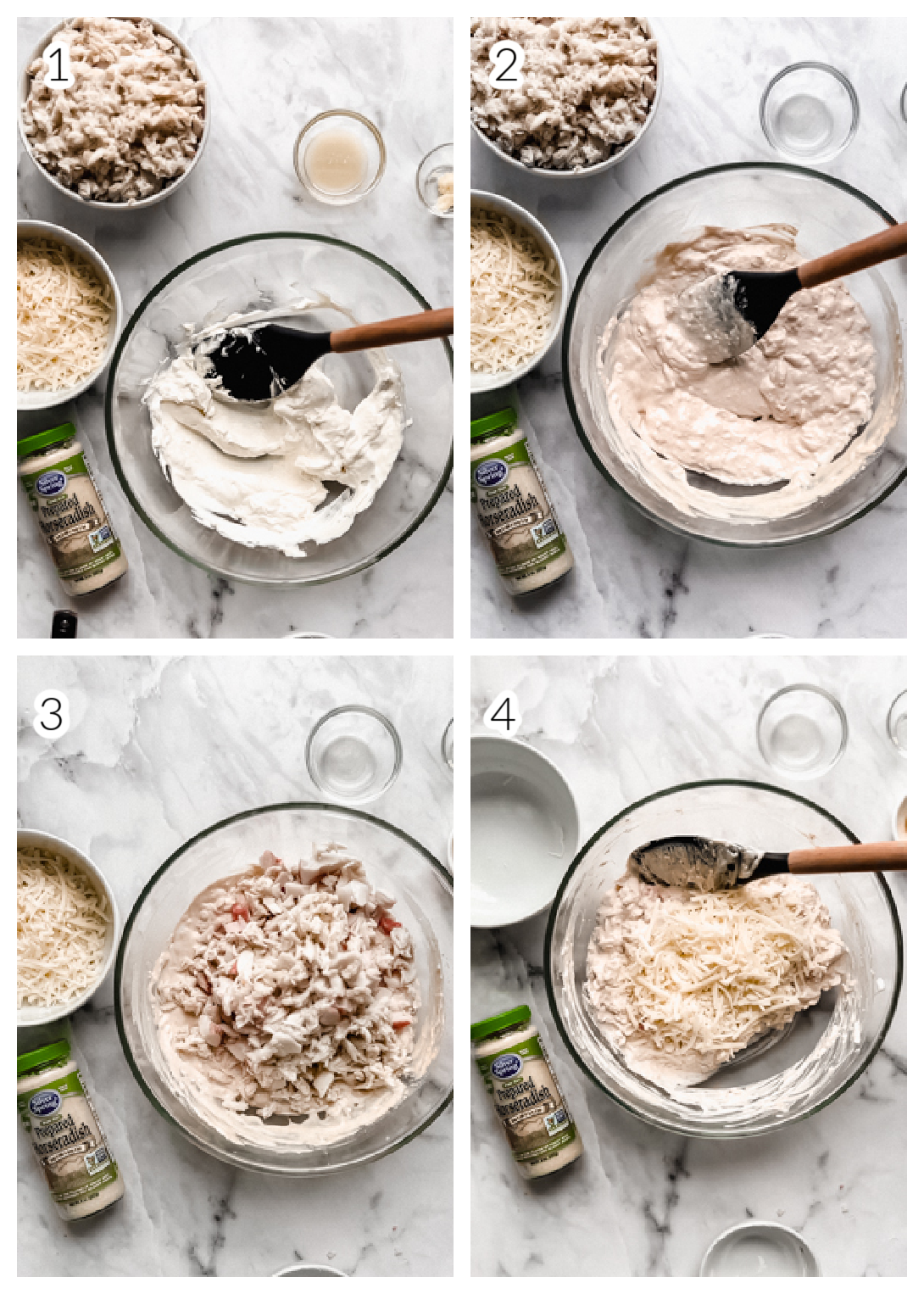 step by step process of making imitation crab dip