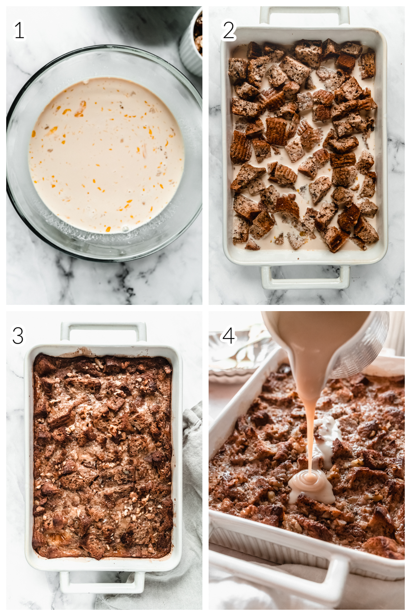 step by step instructions to make banana bread bread pudding
