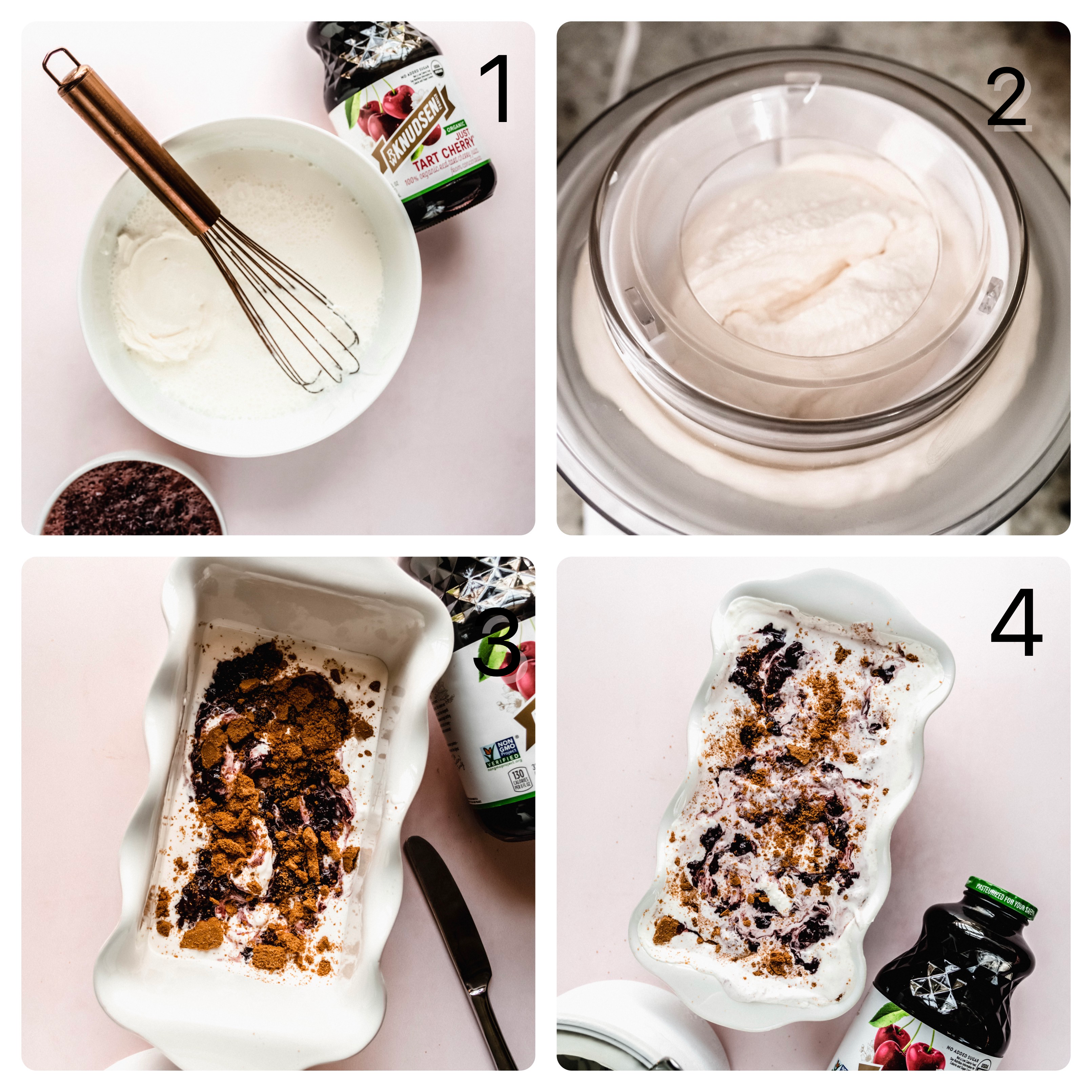 step by step process of making cherry cheesecake ice cream