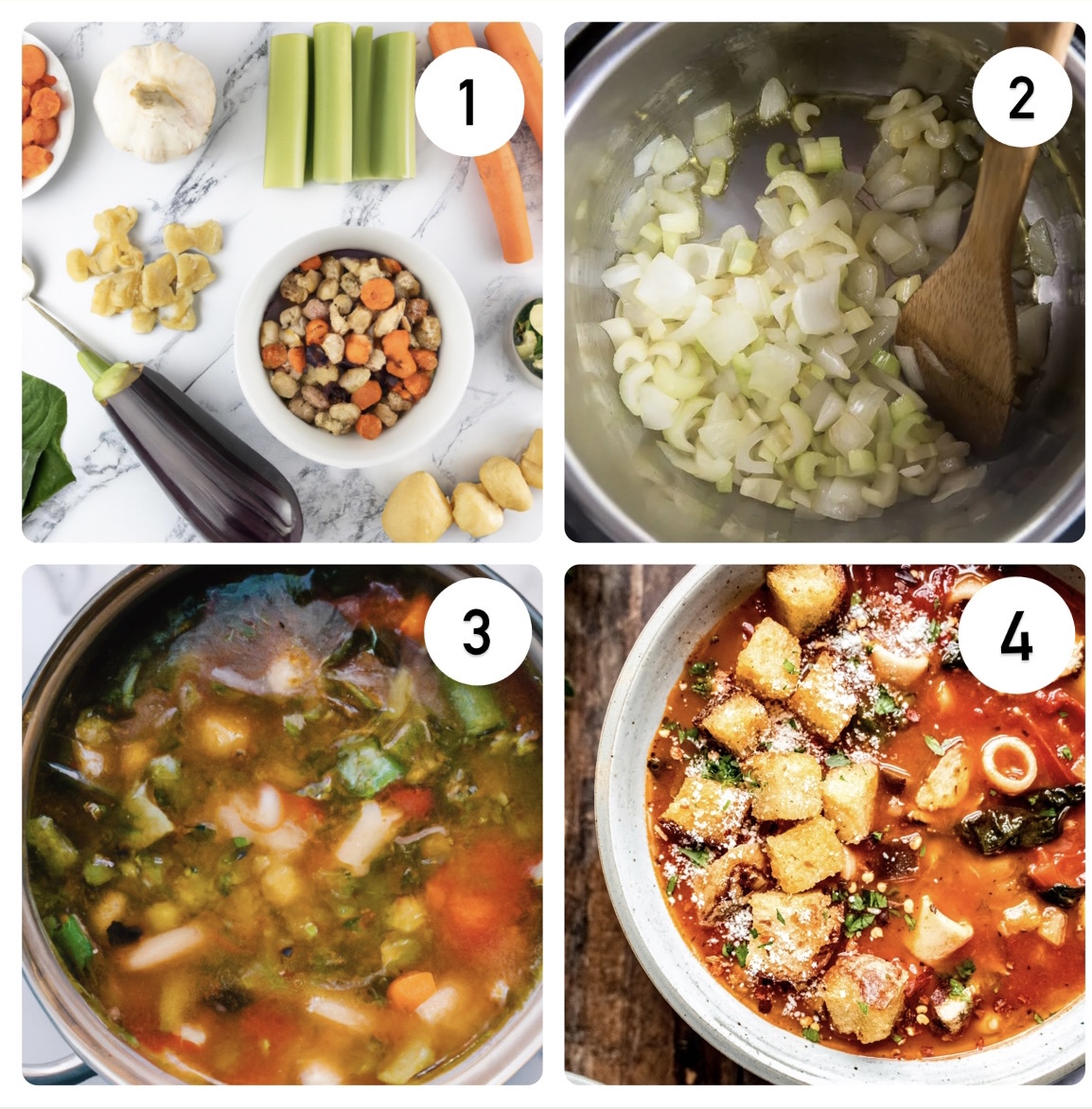 step by step process of making minestrone soup in the instant pot in a photo collage